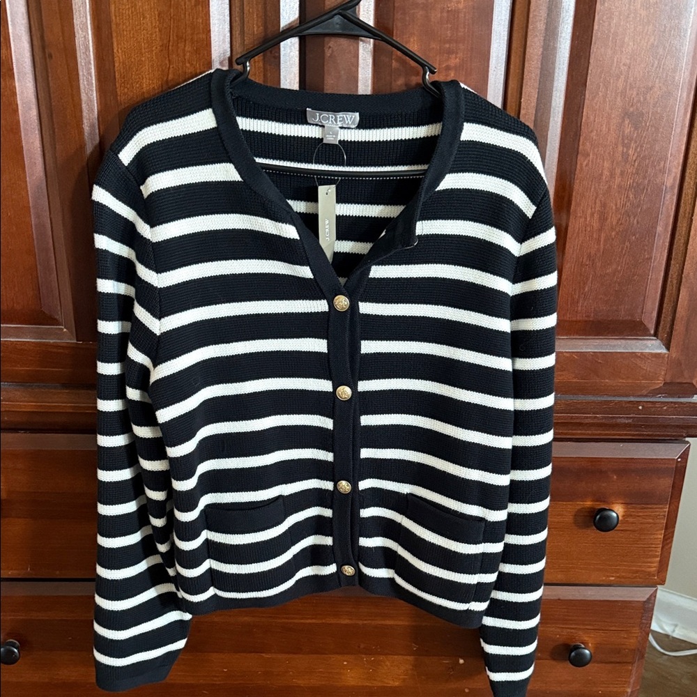 J. Crew Black and White Striped Cardigan